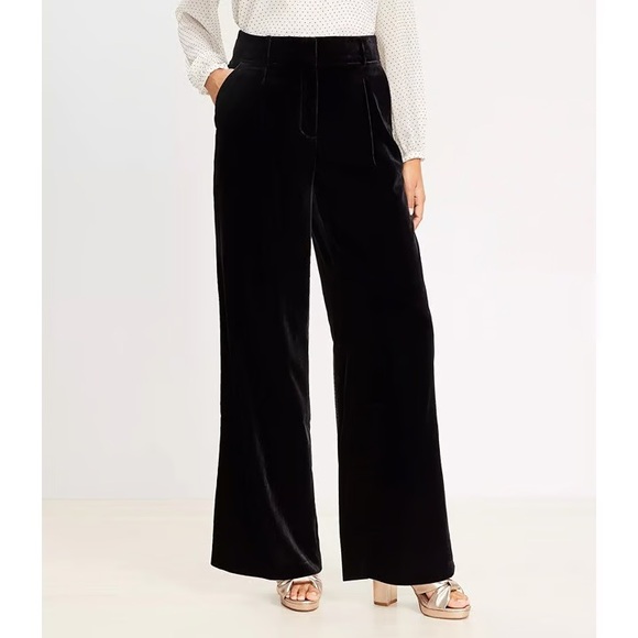 LOFT The Peyton Black Velvet Wide Leg Trousers - Picture 1 of 11